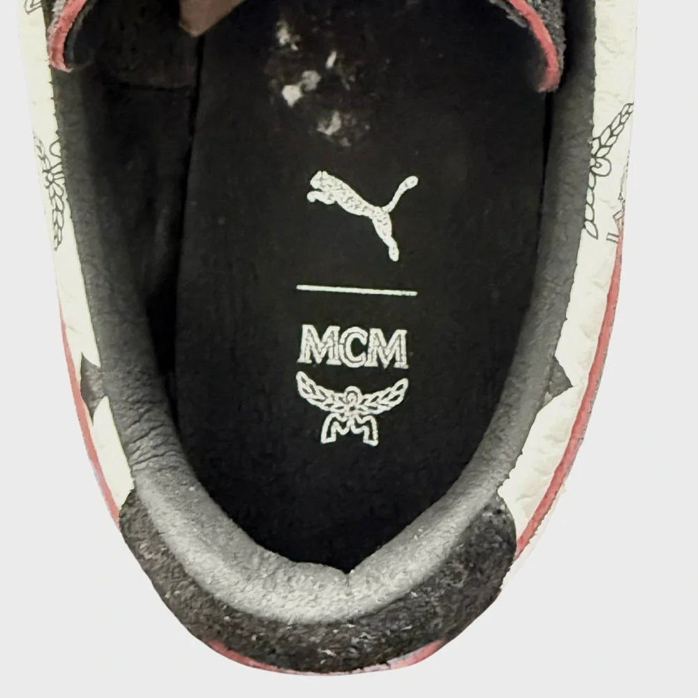 MCM Black Red Blue Logo-Print Leather Sneakers